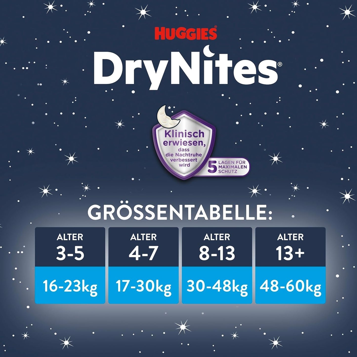Huggies DryNites Nachtwindeln gegen Bettnässen für Mädchen von 13 bis ca. 17 Jahren (48–60 kg), 27 Stück (3 x 9), Monatspackung mit Höschenwindeln