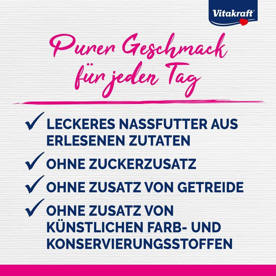 Vitakraft Poésie Classique, Nassfutter für Katzen, Katzenfutter in Soße, mit Huhn, mit Truthahn, mit Rindfleisch, mit Lachs, ohne Zuckerzusatz und Getreide (1 Packung à 12 x 85g)