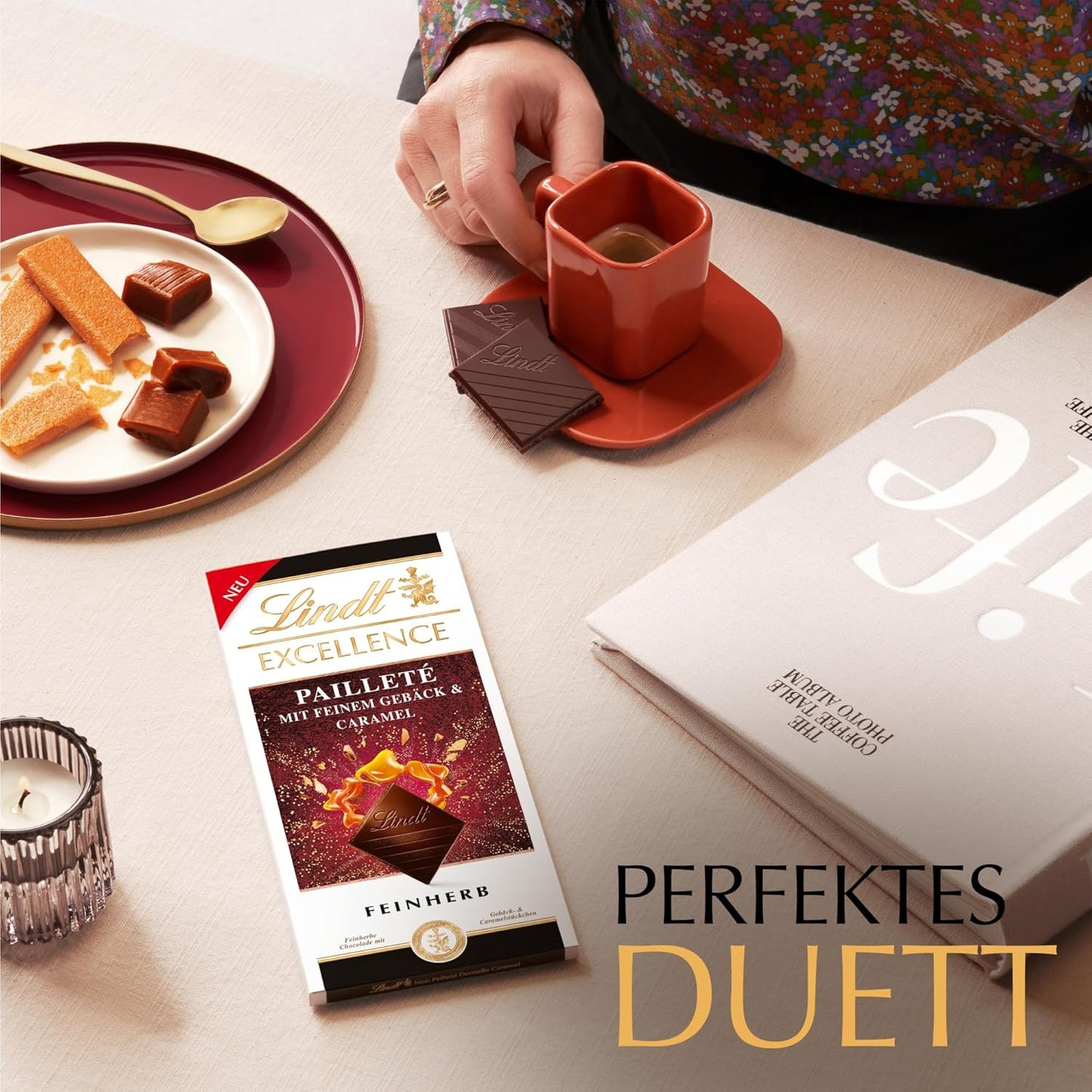 Lindt EXCELLENCE Teigstücke mit Pailletten und Karamell – Feine dunkle Schokolade mit intensivem Kakaogeschmack