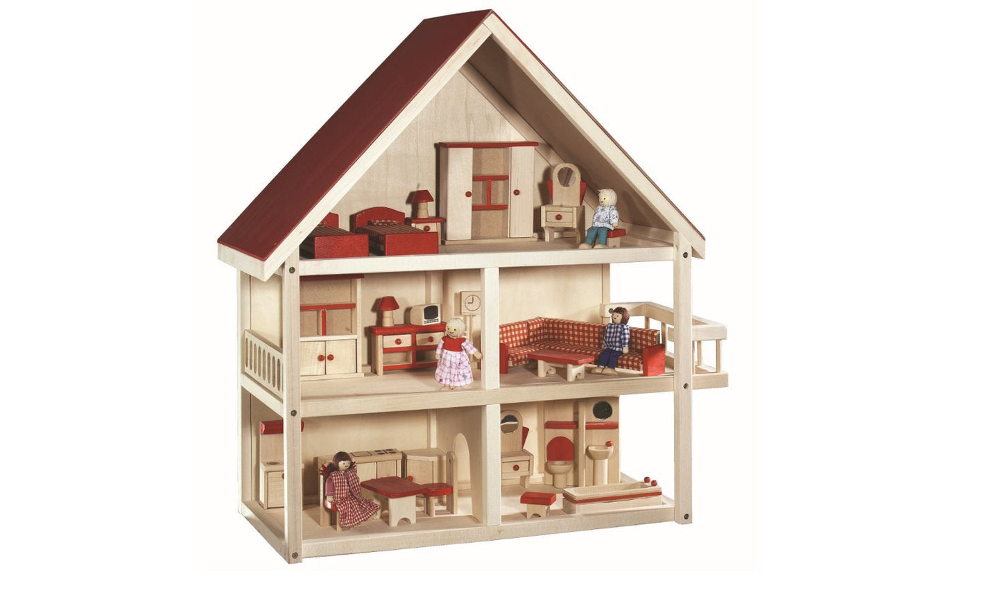 Roba Puppenhaus Puppenhaus mit Möbeln und Puppen Mädchenspielzeug Naturholz Puppenhäuser Naty Shop Mehrfarbiges Holz