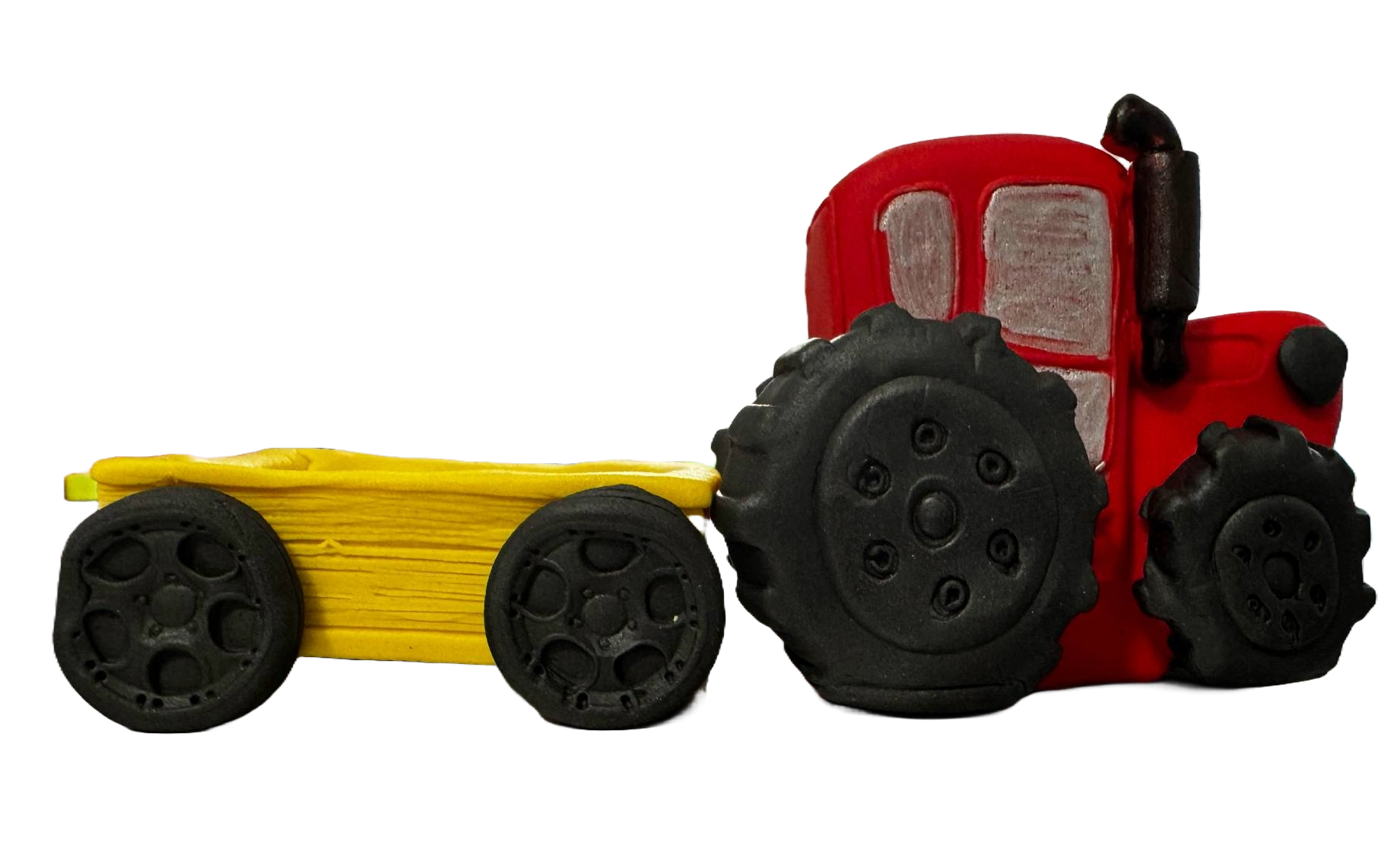 Set mit 2 essbaren Zuckerpastendekorationen, Traktor mit Anhänger Zuckerpastendekorationen Nati Shop