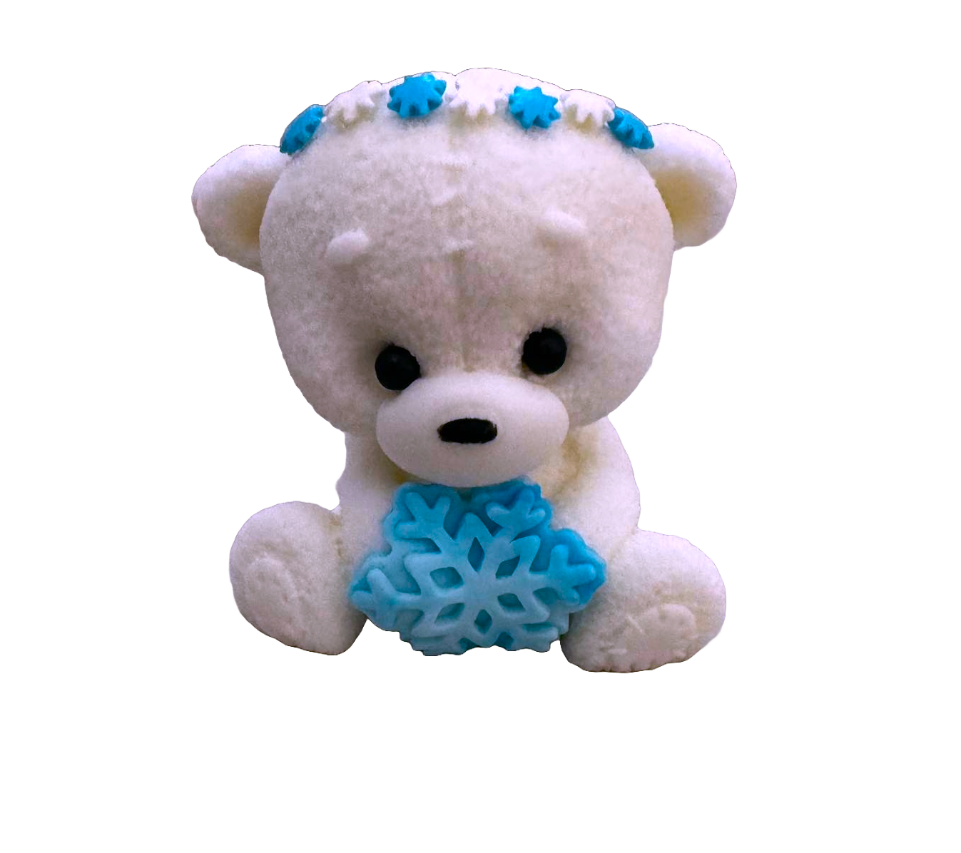 Essbare Dekoration aus Zuckerpaste, Teddybär mit blauen Flocken. Dekorationen aus Zuckerpaste, Naty Shop