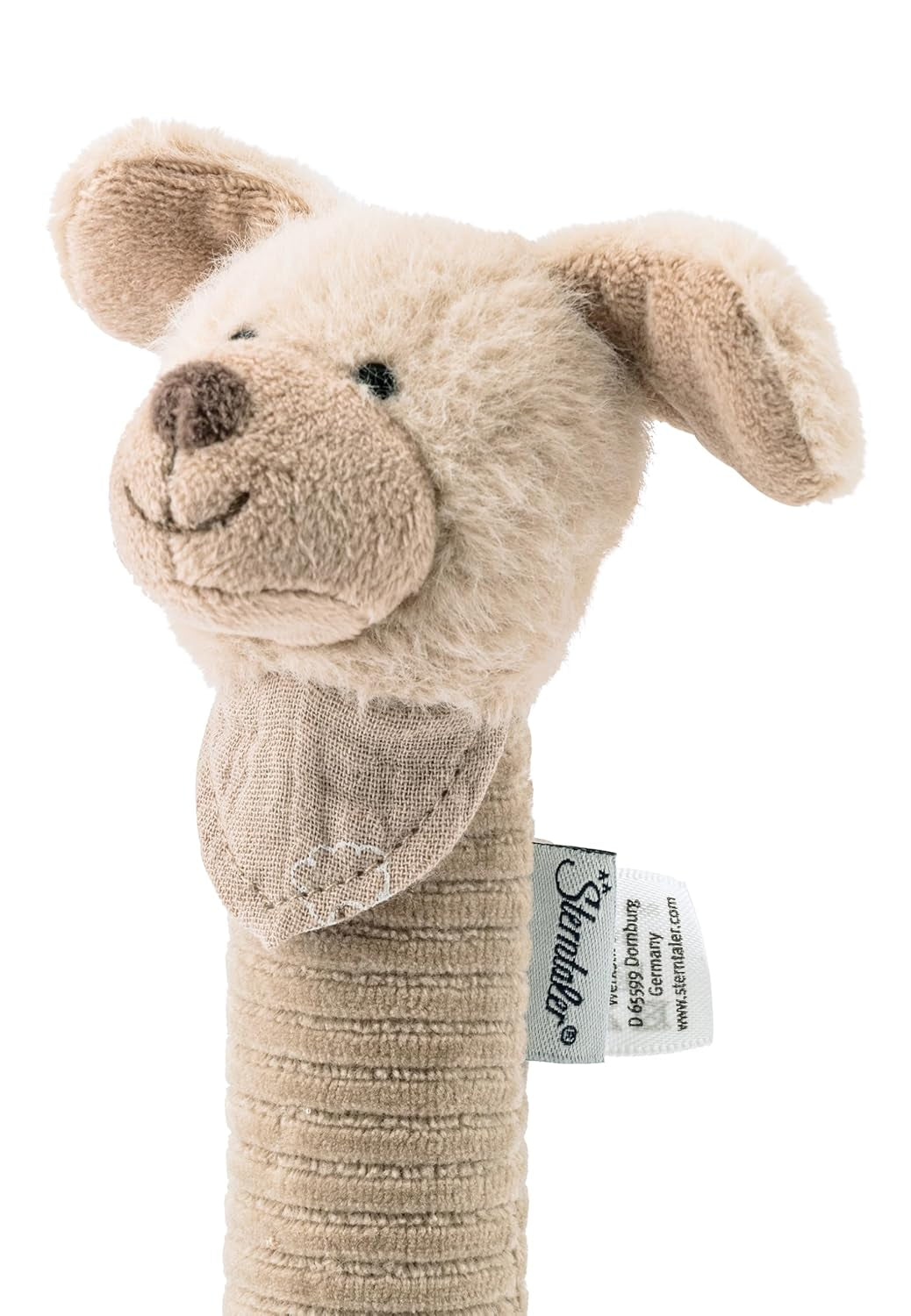 Sterntaler Baby-Quietscher Glückshund – Babyspielzeug aus weichem, flauschigem Material mit Kordel – Fangspielzeug für Kinder – Erste Fang- und Spielversuche, grau-beige Bebe Toys Naty Shop
