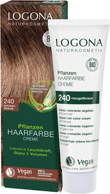 LOGONA Naturkosmetik Pflanzenhaarfarbe Creme 240 Nougatbraun, Naturfarbe für braunes Haar mit Henna, Färbecreme für Brauntöne, Coloration für dunkles Haar, 150ml Haarfarbe Naty Shop 240 Nougatbraun