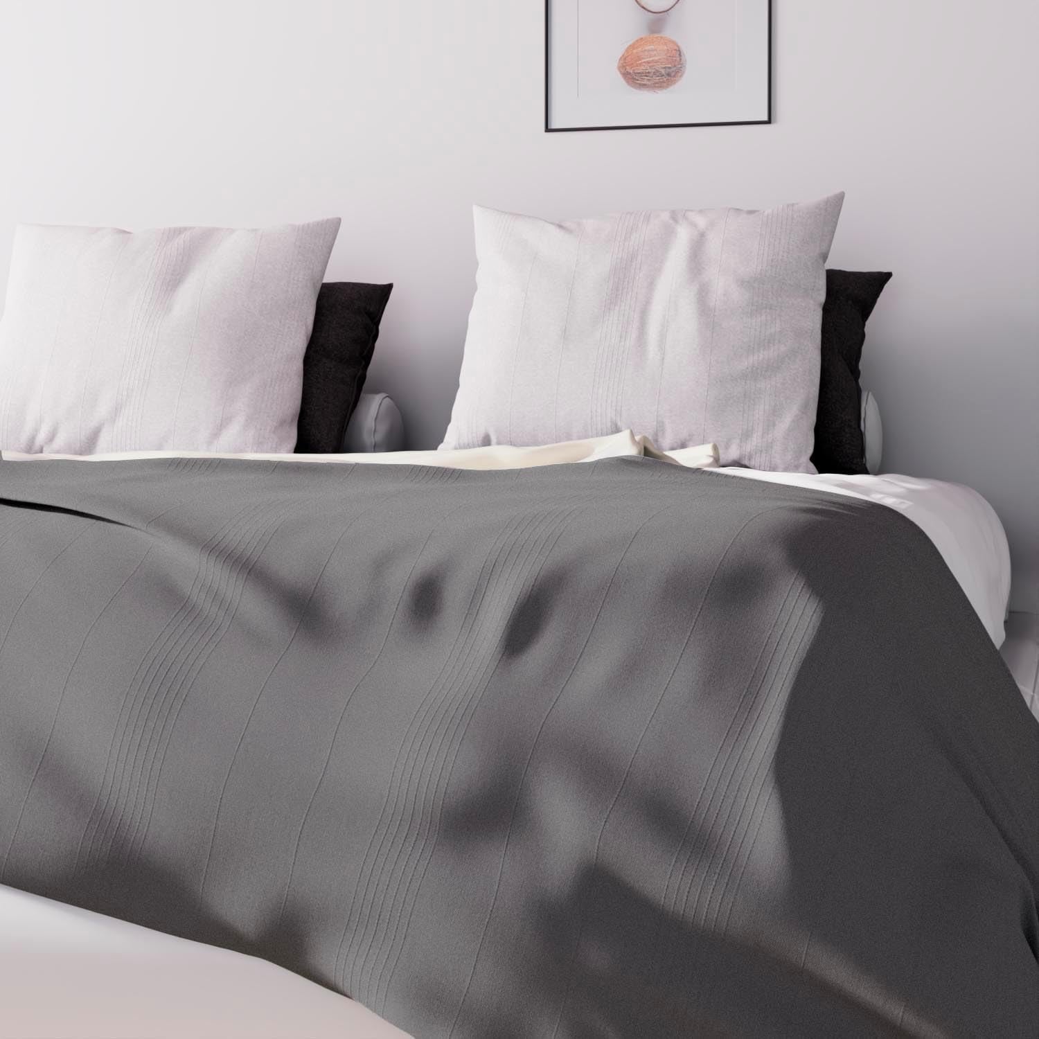 Soleil D'Ocre Adele, Zickzack-Bezug, vom Sofa geworfen, Polycoton, Grau, 220 x 240 cm Bettdecken und Steppdecken Naty Shop