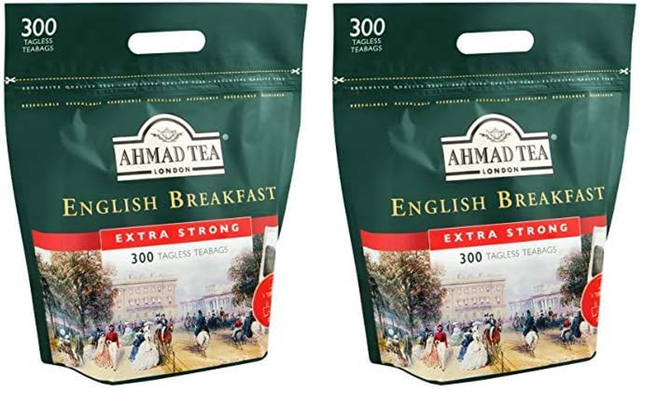 Ahmad Tea – Englisches Frühstück – Schwarzer Frühstückstee – Assam- und Ceylon-Tee – bandlose englische Teebeutel mit 2 g Tee pro Portion – große Packung mit 300 Teebeuteln (2 Stück)