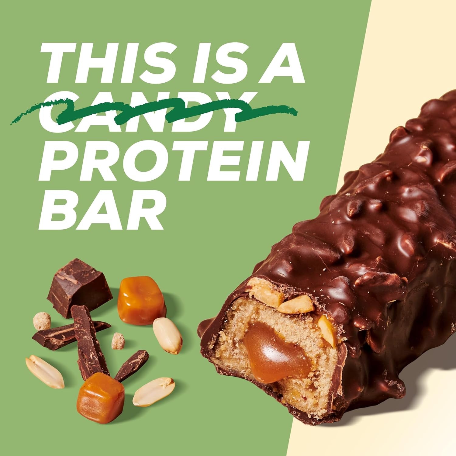 MaxiNutrition Cremiger veganer Proteinriegel mit Schokolade, Erdnüssen und Karamell 12x45g – veganer Proteinriegel, 18% Protein, 8,3g pro Riegel, geringer Zuckergehalt (0,9g), kein zugesetzter Zucker, keine künstlichen Aromen