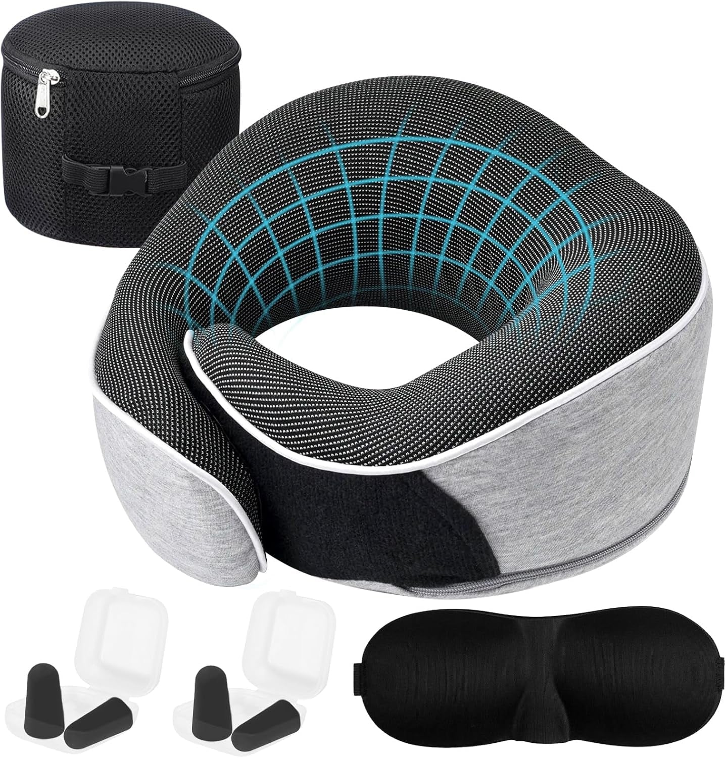 Nackenkissen, Memory-Schaum-Reisekissen, ergonomisches Design, Memory-Schaum-Nackenkissen mit Augenmaske, 2 Ohrstöpsel und Aufbewahrungstasche, perfekt zum Schlafen unterwegs auf Reisen, Naty Shop Hals-Orthopädische Kissen, Standardtitel