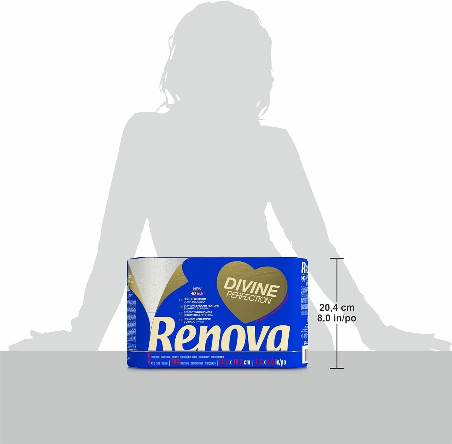 Renova Renova Divine Perfection Toilettenpapier, 42 Rollen, Premium-Toilettenpapier, 4-lagig, ultraweich, extra stark, dick, weich und saugfähig, FSC-zertifiziertes Papier, 4400 g