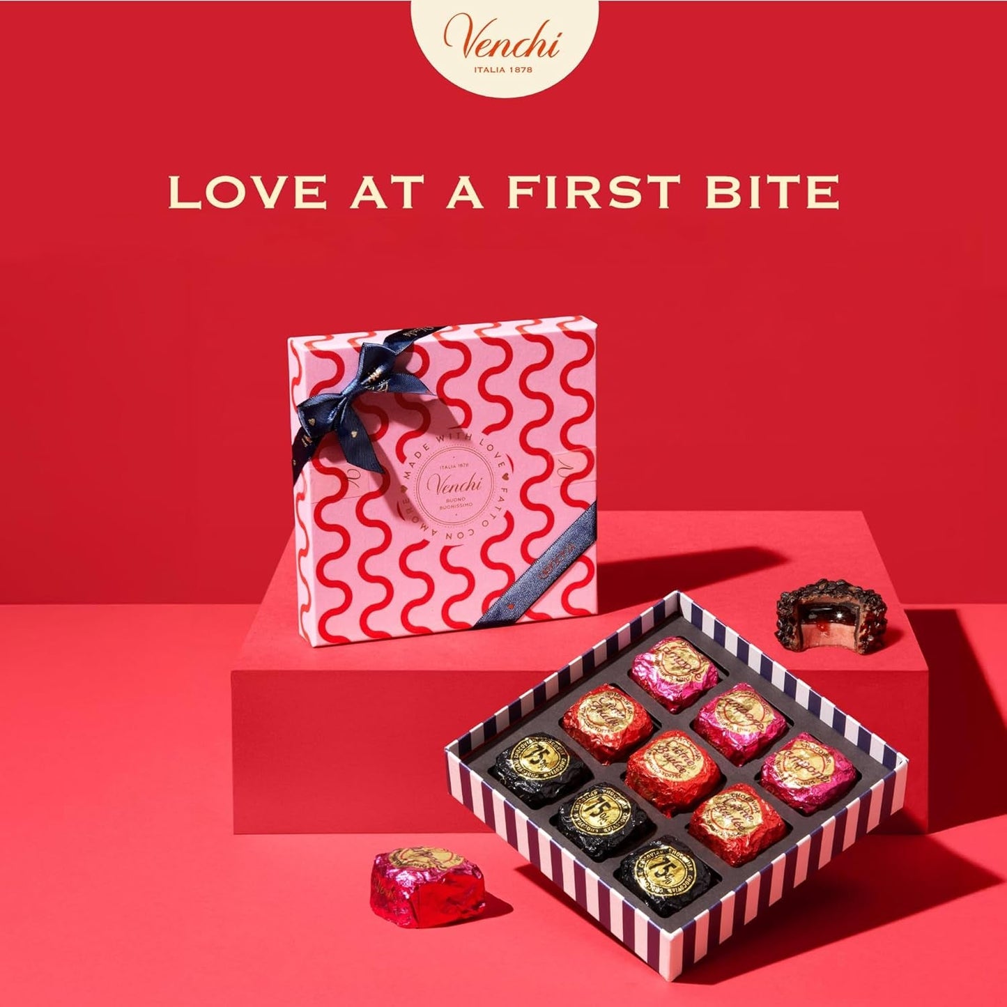 Venchi – Schachtel mit 9 verschiedenen Pralinen, 175 g, glutenfrei, ohne künstliche Farb- oder Konservierungsstoffe, Geschenkidee zum Valentinstag