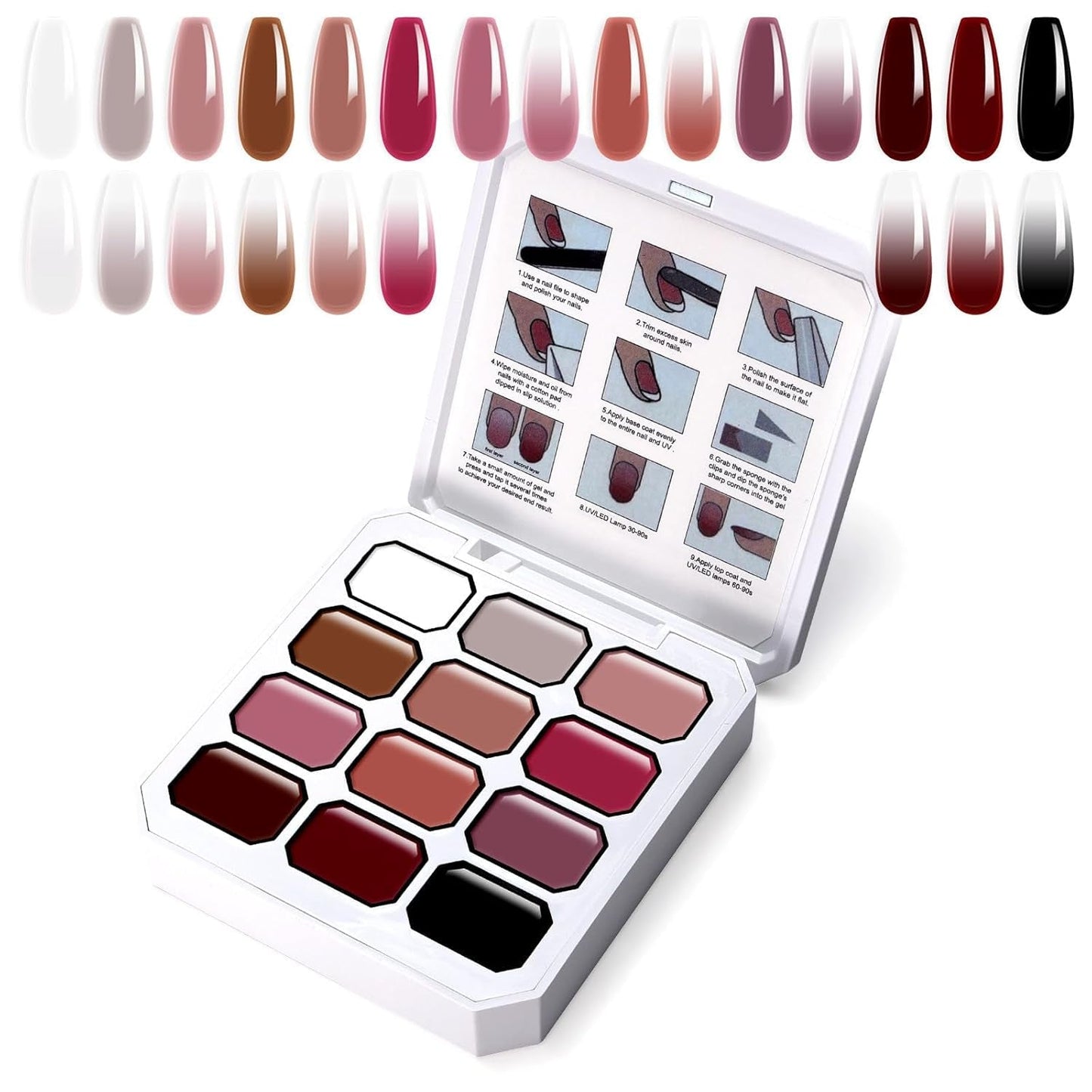 Farbverlaufs-Malgel, 12 Farben, Ombre-Gel-Nagellack mit 100 Nagelschwämmen und 4 Krallen, Metallgreifer für French-Maniküre, DIY-Nagelkunst, Set I