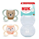 NUK Perfect Match Luftschnuller für Babys | 0-6 Monate | Kieferorthopädische Schnuller, die die Luftzirkulation fördern und das Sabbern verhindern | 95 % Akzeptanz bei Babys** | Fuchs/Teddybär | 2 Stück