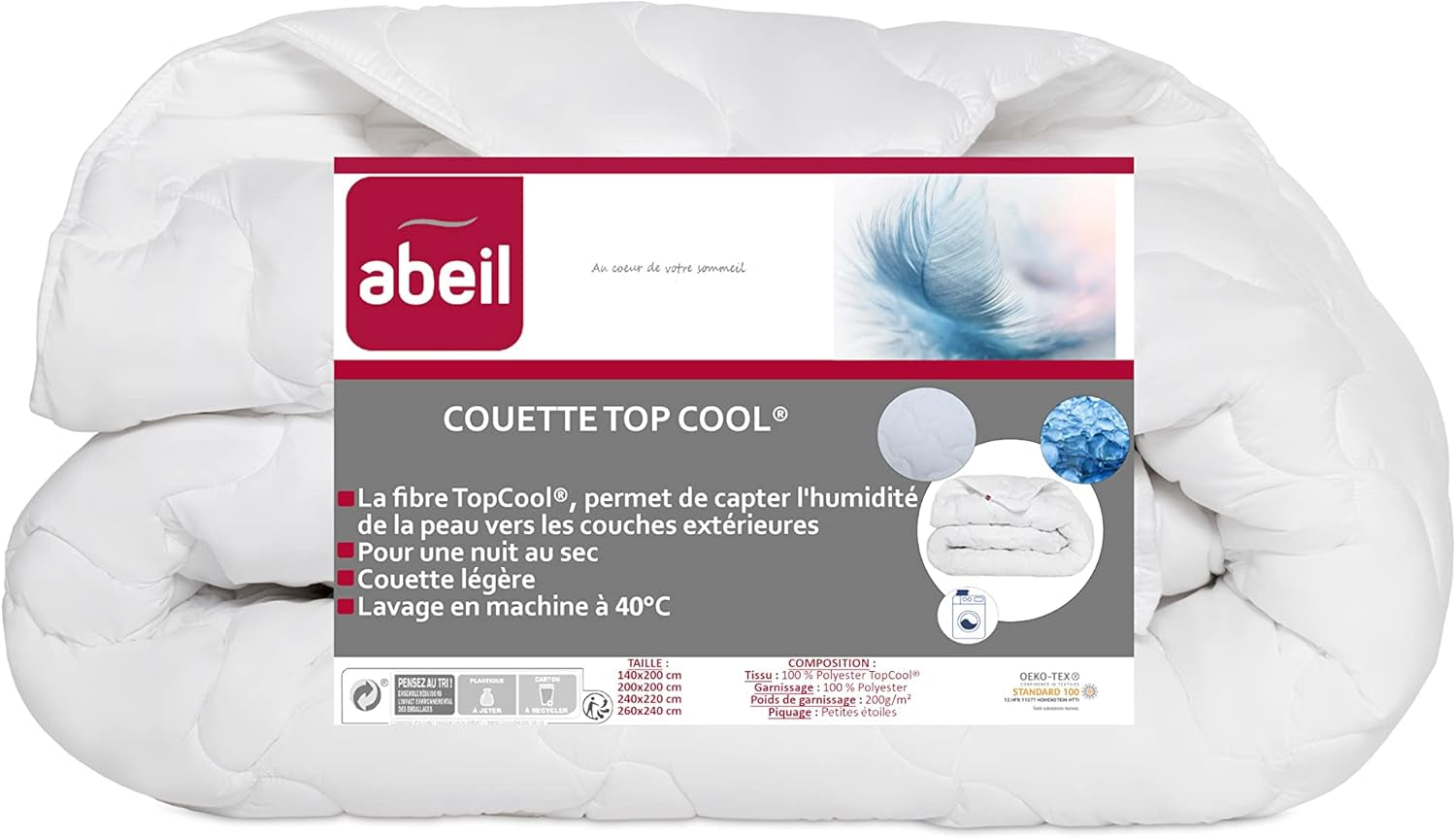 Abeil 1388 Topcool Steppdecke, dünn, Feuchtigkeitsregulierer, weiß, 240 x 260 cm Steppdecken und Steppdecken Naty Shop 240X260