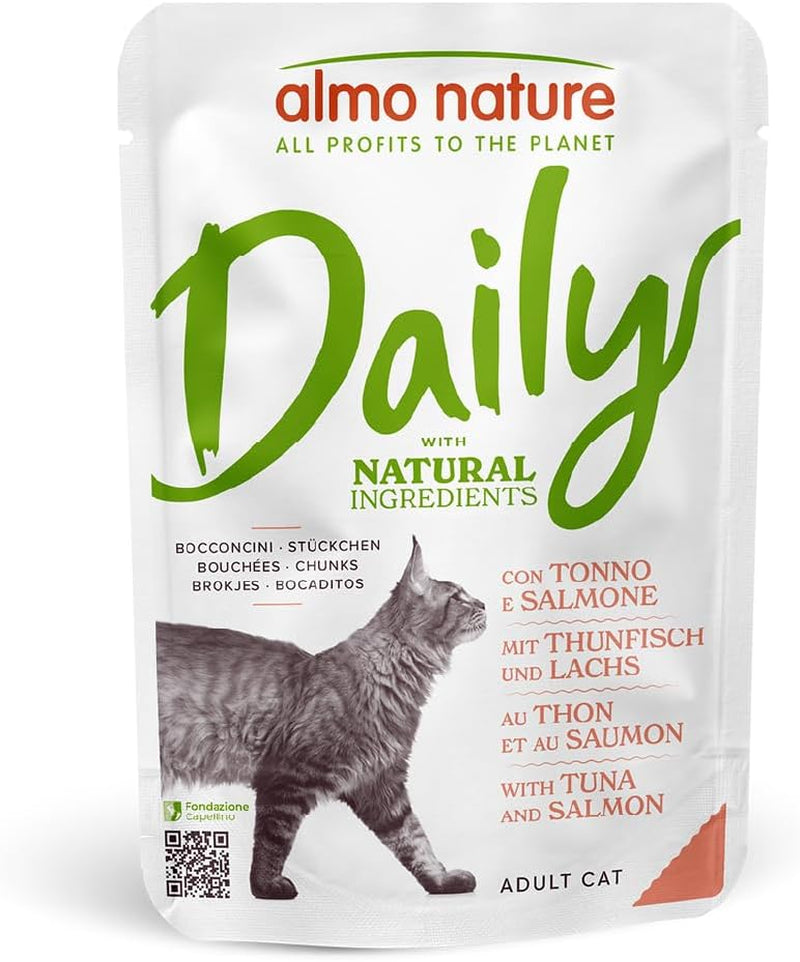 Almo Nature Daily – Nassfutter für Katzen – Thunfisch und Lachs – 70 g, 30 Stück