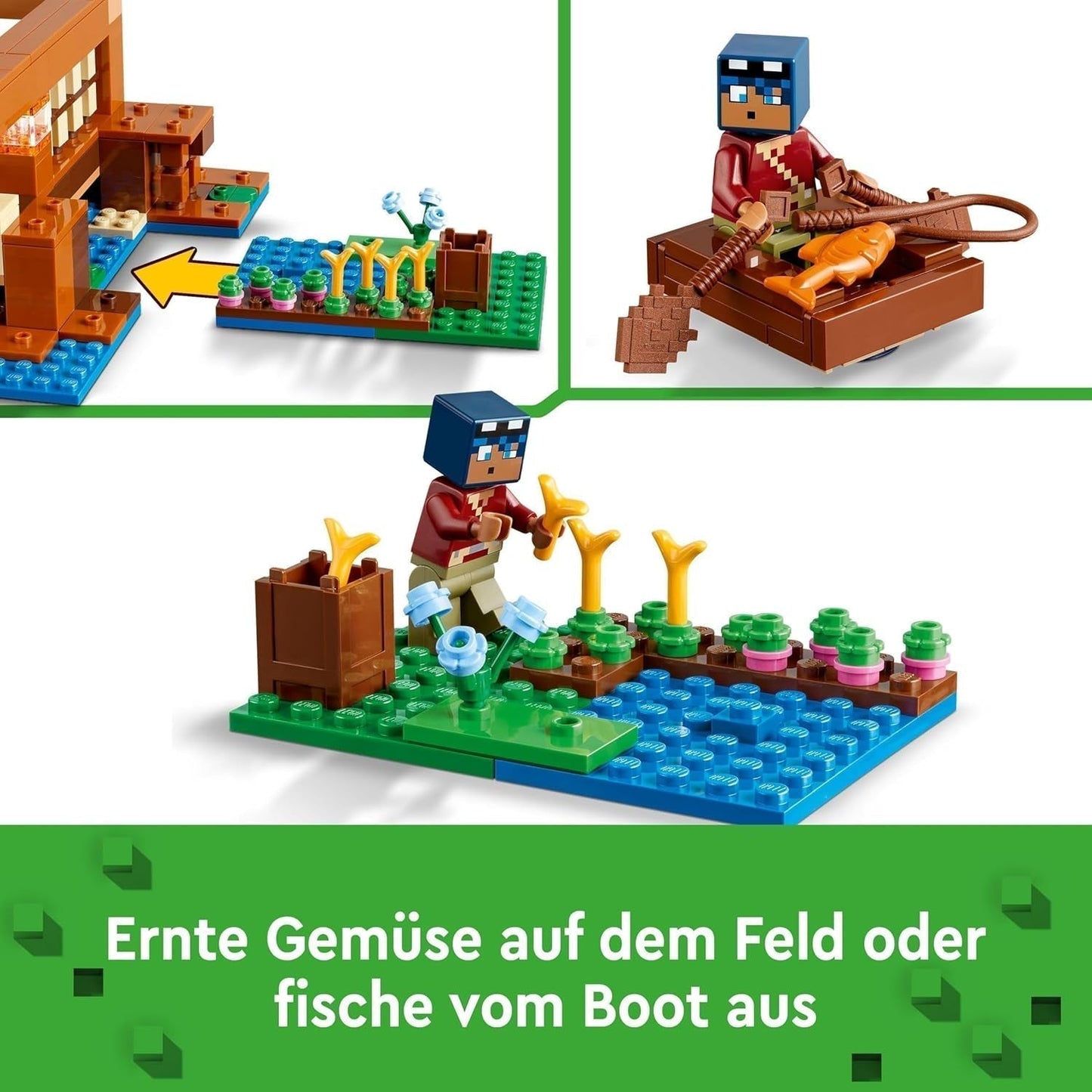 LEGO Minecraft Das Froschhaus, Spielzeughaus mit Figuren wie Zombie, Schleim und Ertrinkender, plus Zubehör wie Spielzeugboot und Werkbank, Geschenk für Jungen und Mädchen ab 8 Jahren 21256 Bausets Besuchen Sie den LEGO-Store