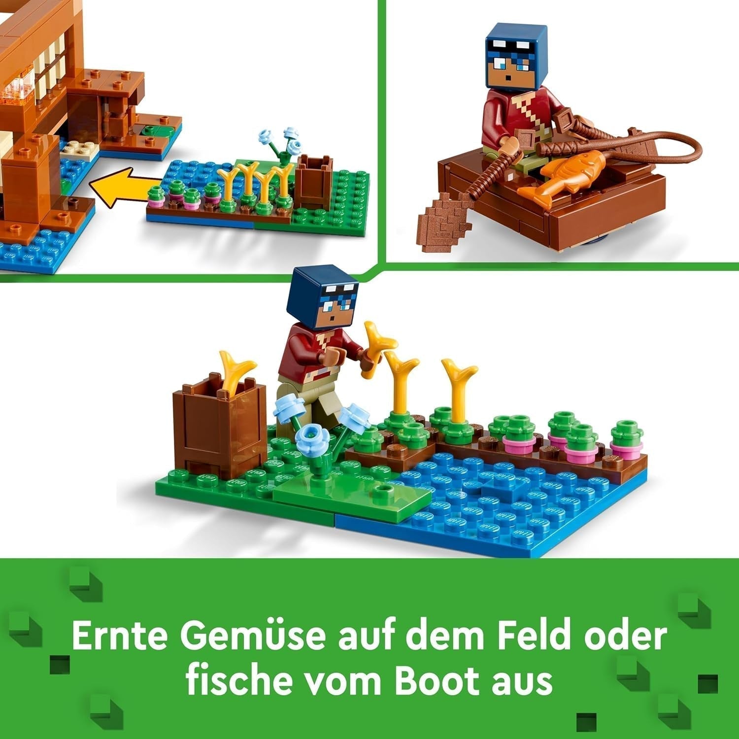 LEGO Minecraft Das Froschhaus, Spielzeughaus mit Figuren wie Zombie, Schleim und Ertrinkender, plus Zubehör wie Spielzeugboot und Werkbank, Geschenk für Jungen und Mädchen ab 8 Jahren 21256 Bausets Besuchen Sie den LEGO-Store
