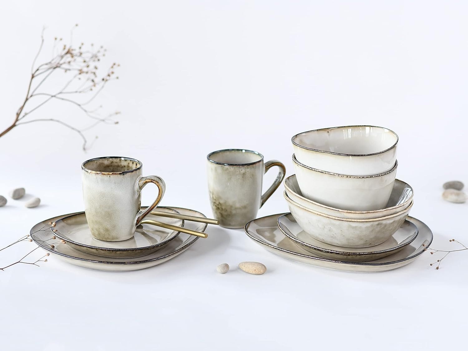 CreaTable, 23769, Serie CLOUDY, Sand, 10-teiliges Tafelservice, Kombiservice aus Porzellan, spülmaschinen- und mikrowellengeeignet, hochwertige Herstellung