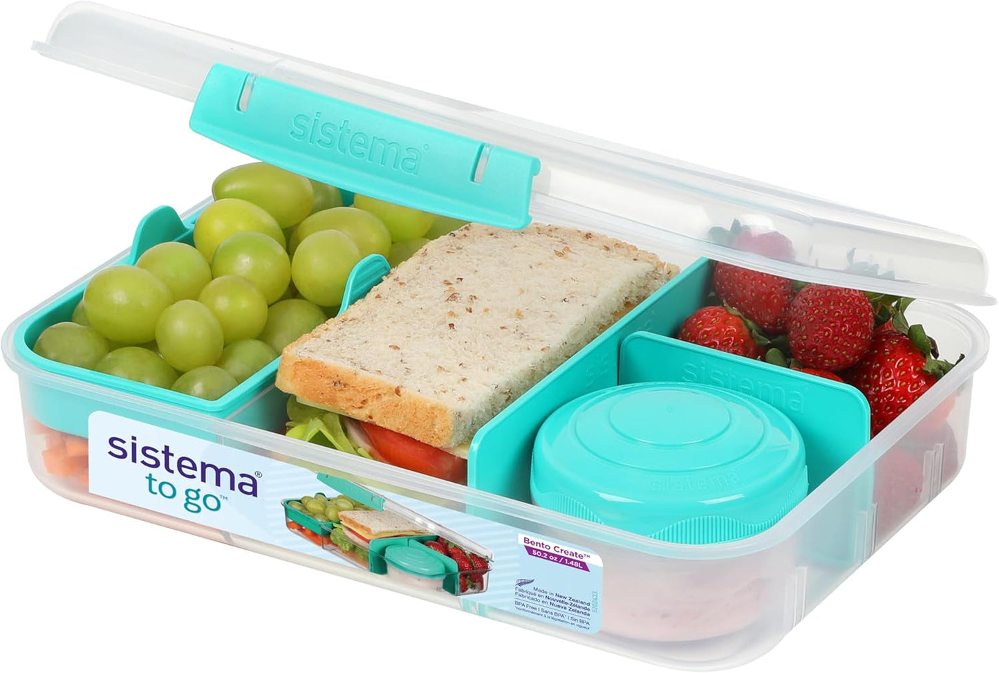 Bento Box TO GO Lunchbox-System mit Fächern | 1,25 L Lunchbox mit Joghurt-/Obstbehälter | für Kinder und Erwachsene l | BPA-frei Minty Teal [21685-8T], mintgrün Frischhaltedosen Naty Shop Minty Teal 1,48 l (inklusive 150 ml Topf)