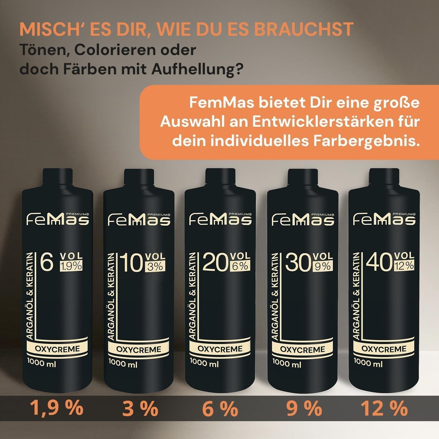 FemMas Oxycreme in 6% 1000 ml I Oxidationsmittel zum Haarfärben und Färben I Einfache Anwendung und optimale Fixierung I Entwickler für gleichmäßige Ergebnisse in Salonqualität I Entwickler zum Haarfärben Haarfärbemittel Naty Shop