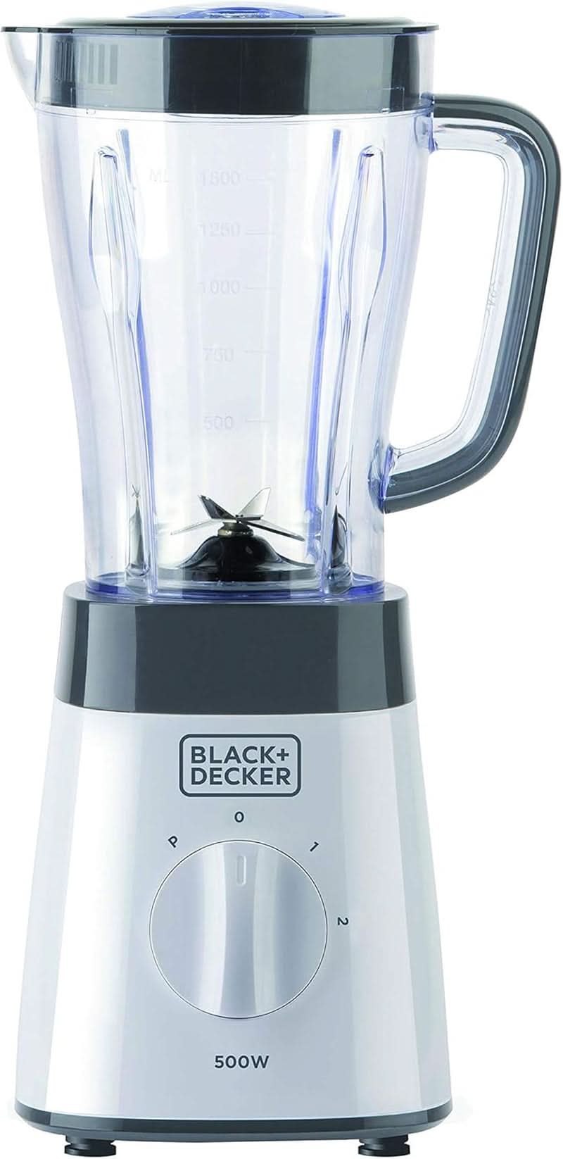 BLACK+DECKER Standmixer | 500W | 2 Geschwindigkeiten | Pulsfunktion | Glaskrug | 1,5L | Edelstahlmesser mit 4 Klingen | Herausnehmbar und leicht zu reinigen | Weiß und Grau Kitchen Naty Shop 500W Kunststoff