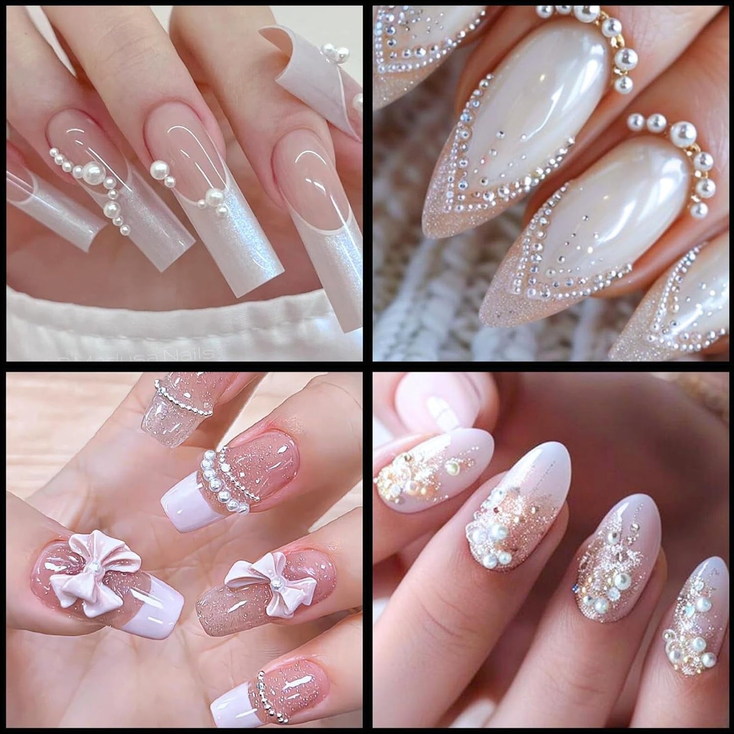 12 Größen Nail Art Perlen, Flache Perlen, Nail Art Accessoires, Halbkreis Nagelperlen, Weiße Nail Charms Und Glitzersteine ​​​​Nägel Für Nail Art Design, DIY Basteln, Alltag, Hochzeit (2 Boxen)