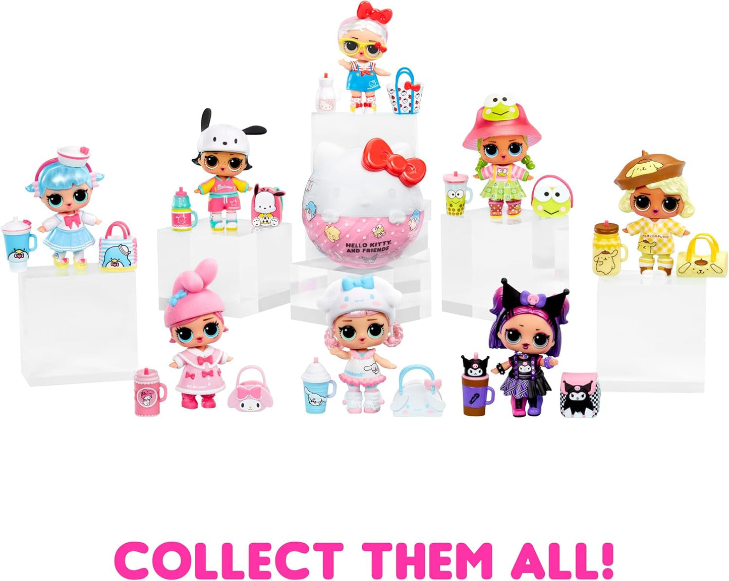 L.O.L. Überraschung! Liebt Hello Kitty und seine Freunde – 1 Puppe mit 7 Überraschungen, zufällige Auswahl, 8 Kleinkinder zum Sammeln, Geschenk für Kinder ab 4 Jahren, rosa Naty Shop-Puppen