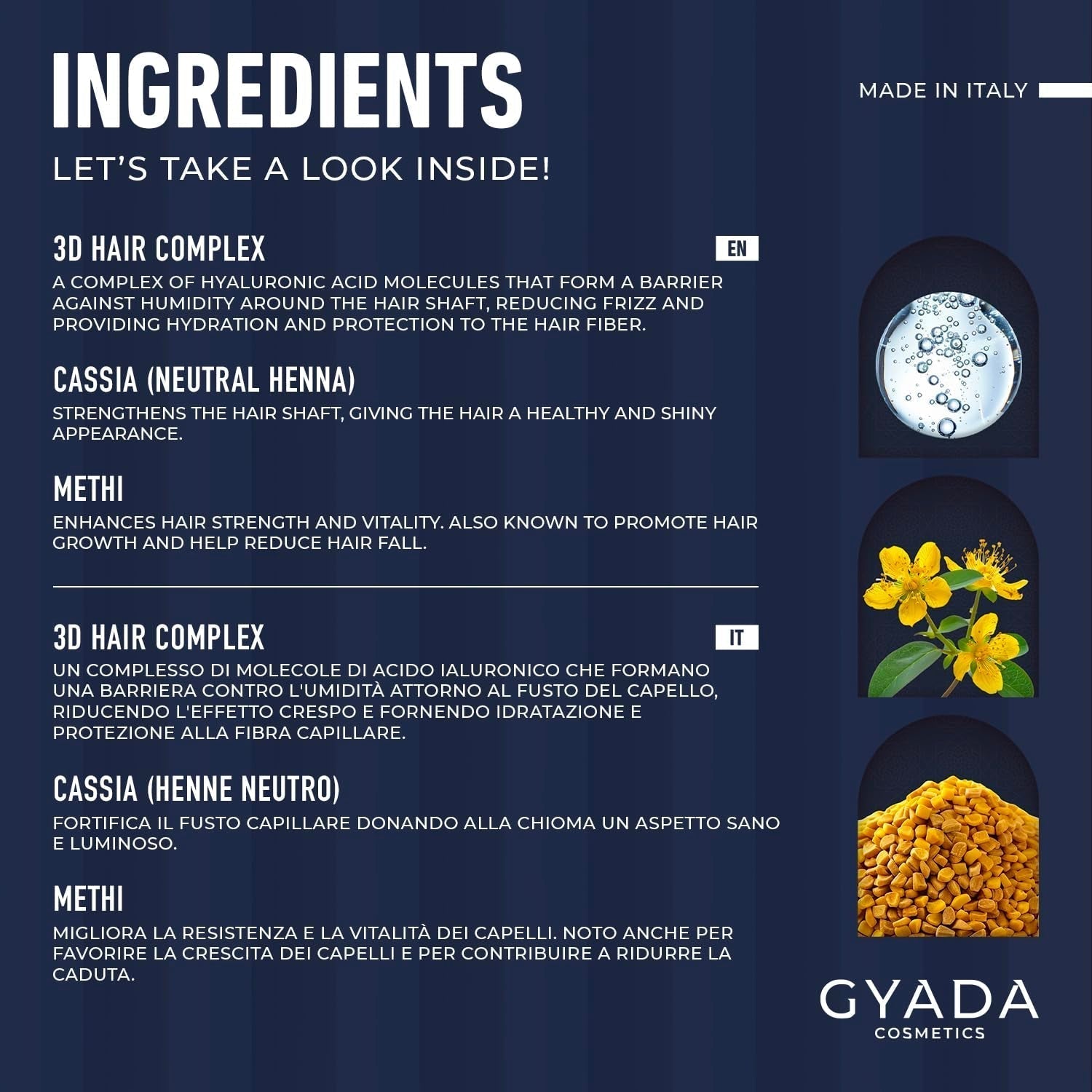 GYADA COSMETICS, Hyalurvedisch stärkende ayurvedische Kompresse, professionelle Behandlung für feines und schwaches Haar, Anti-Frizz mit Methi, Maca, neutralem Henna, 200 ml Naty Shop Haarmaske