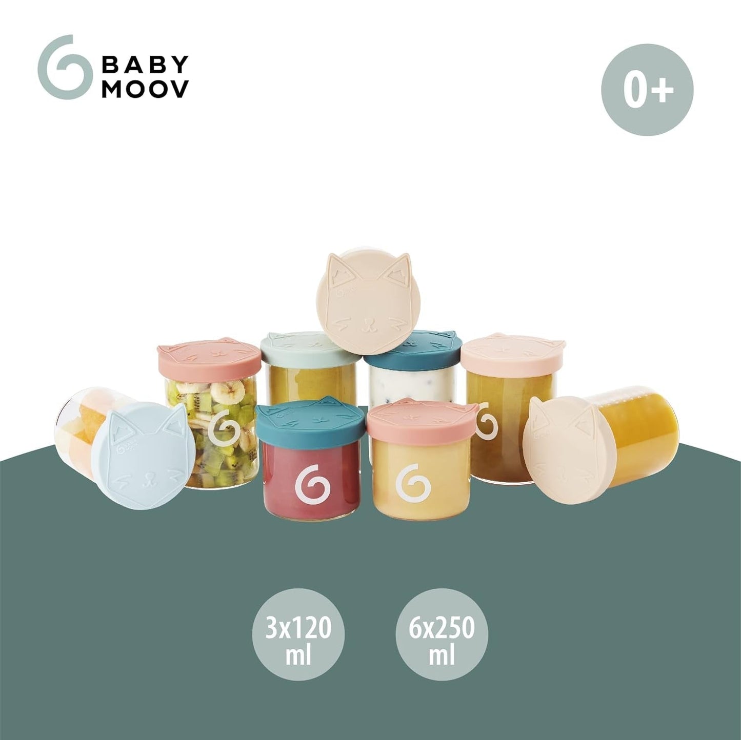 Babymoov ISY BOWLS Babynahrungsbehälter aus robustem, temperaturbeständigem Glas – zum Aufbewahren/Einfrieren von Babynahrung, 6x 250ml + 3x 120ml Frischhaltedosen Naty Shop