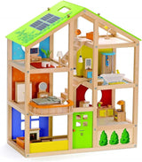 Hape E3401 Vier-Jahreszeiten-Haus, möbliert und E3500 – Puppenfamilie, helle Haut