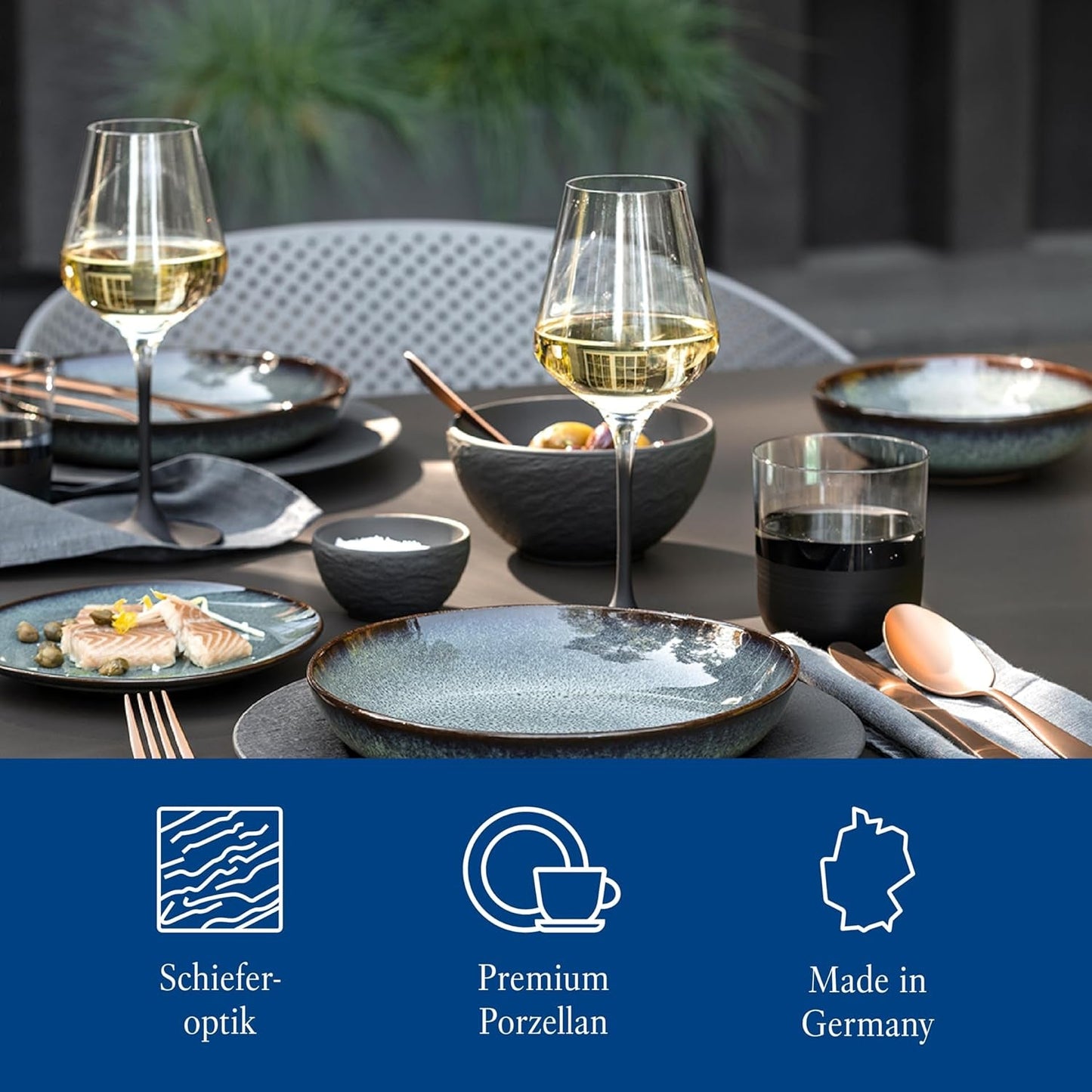 Villeroy & Boch Manufacture Rock Starter-Set, 6-teilig, schwarz, spülmaschinenfest, mikrowellengeeignet, mattschwarzes Geschirrset, Geschirr, Besteck, Premium-Porzellan