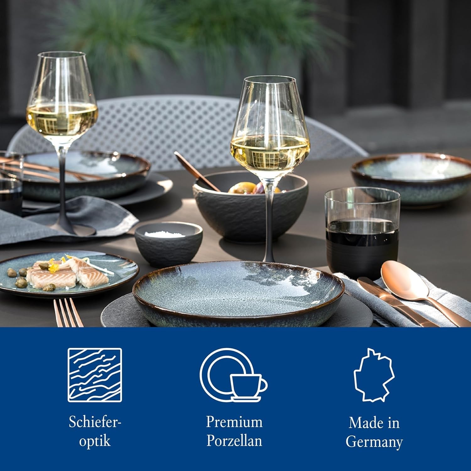 Villeroy & Boch Manufacture Rock Starter-Set, 6-teilig, schwarz, spülmaschinenfest, mikrowellengeeignet, mattschwarzes Geschirrset, Geschirr, Besteck, Premium-Porzellan