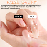 Set mit künstlichen Nägeln – 240 Stück, kurze, quadratische Nägel, weiches Gel, Modell Nude, weißer Farbverlauf, künstlicher natürlicher Kleber auf künstlichen Nägeln für Frauen, DIY (nackter Farbverlauf, 240 x)