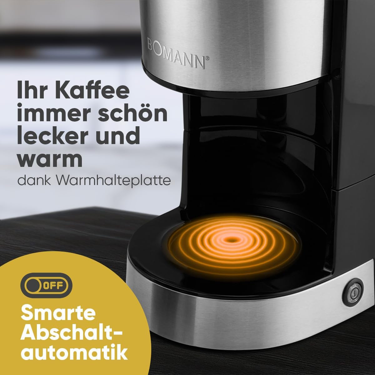 Espresso-Kaffeemaschine mit Bomann®-Filter | für 12-14 Tassen | Kaffee-Espressomaschine mit Filter | Edelstahlgehäuse | Anti-Tropf | Espresso | Kaffee-Espressomaschine mit Filter | 800W | KA 6071 CB