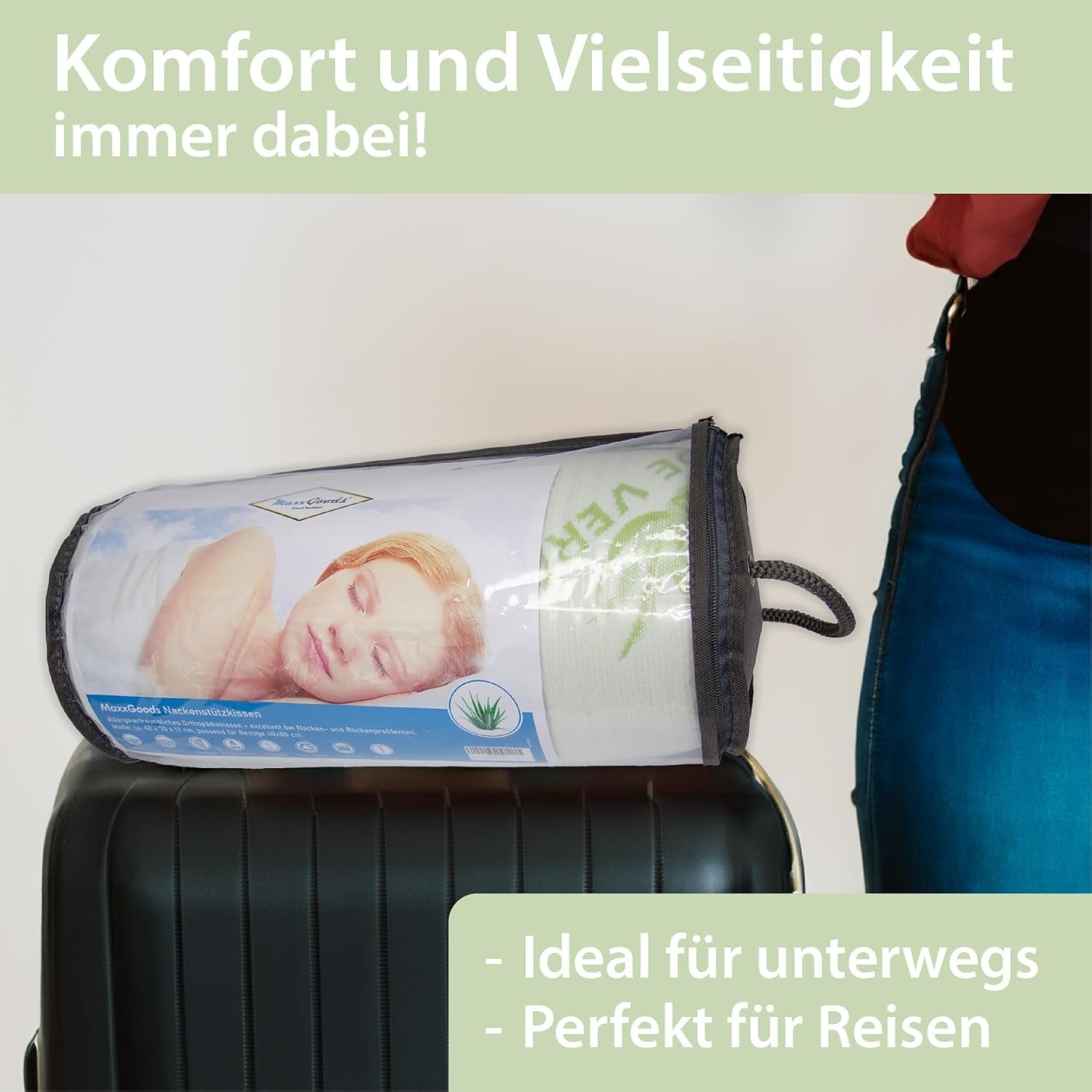 Maxxgoods Orthopädisches Nackenstützkissen aus Visco-Gelschaum mit Aloe-Vera-Schutzbezug und Innenbezug aus 100 % Baumwolle – Kissen für Bauch-, Rücken- und Seitenschläfer (42 cm x 70 cm x 12 cm). Orthopädische Nackenkissen von Naty Shop