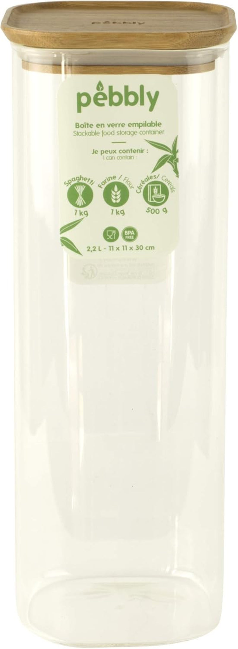 Set mit 3 quadratischen Glasbehältern mit Bambusdeckel – 800 ml, Borosilikatglas, Bambus, Silikon, natur, 11 x 11 x 11 cm. Naty Shop Lebensmittelaufbewahrungsboxen 11 x 11 x 30 cm