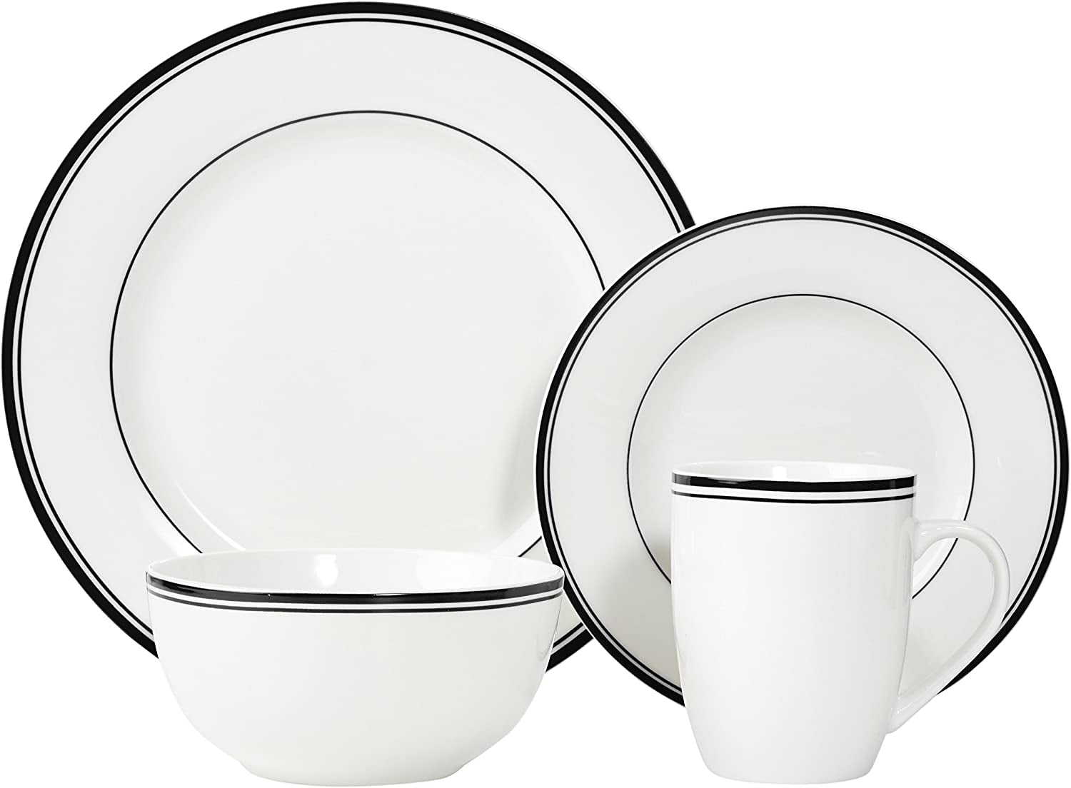 Amazon Basics Coffee Black Rim 16-teiliges Geschirrset für 4 Personen