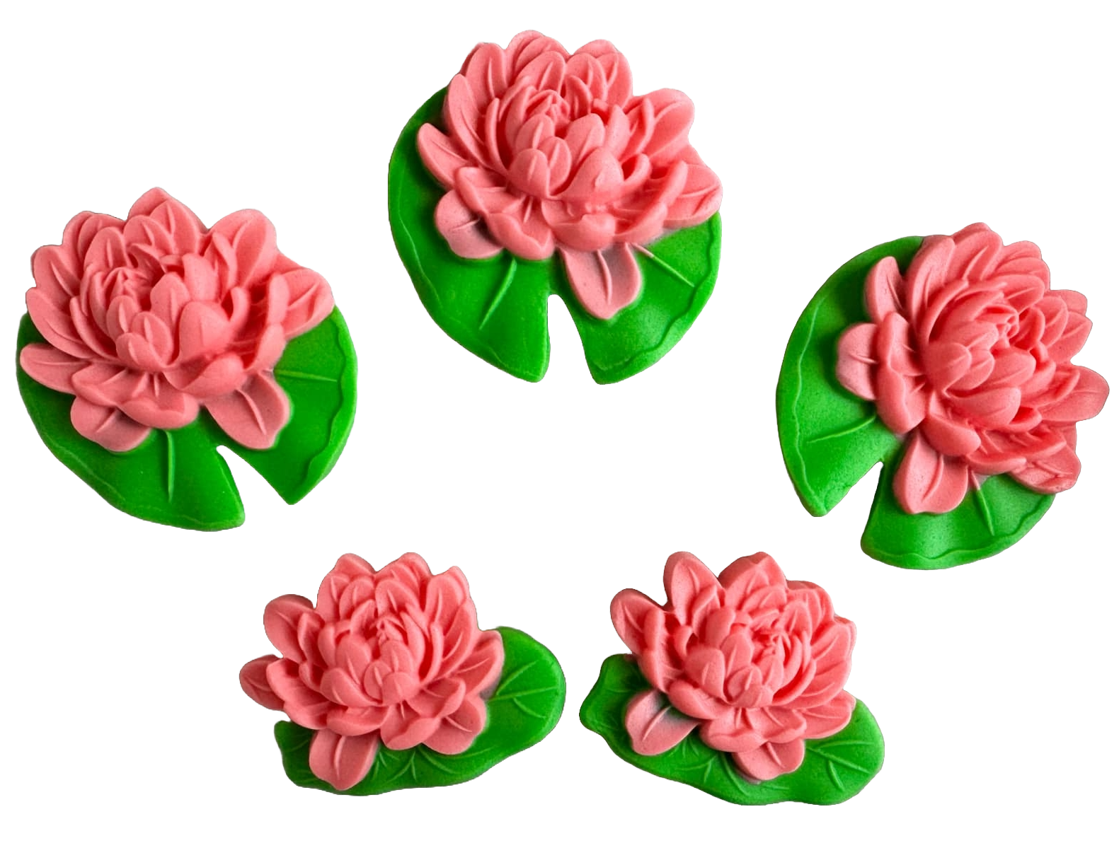 Set mit 5 essbaren Dekorationen aus Zuckerpaste, rosa Seerosen. Dekorationen aus Zuckerpaste, Naty Shop