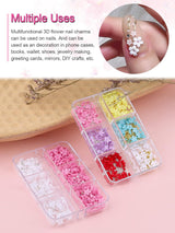 Kalolary Blumen Nail Art Charms, 3D-Acrylblumen für Nägel, fünf Blütenblätter, florale Ornamente, Nageledelsteine, Strasssteine, gemischte Metallperlen für DIY Nail Art Design, Schmuckherstellung (2 Boxen)