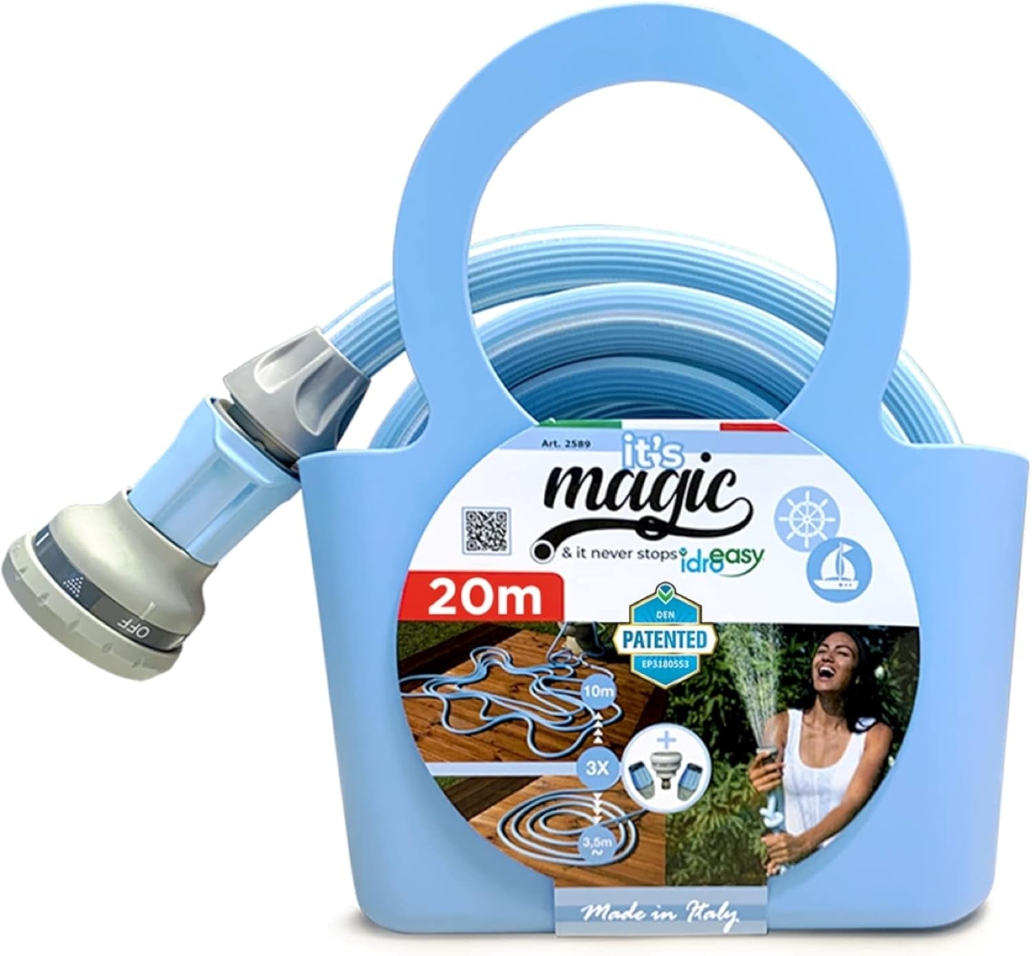 Magic Blue Hose 20 Meter ausziehbarer Gartenschlauch mit Beutel und Sprühdüse
