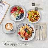 tectake® 12-Personen-Geschirrset, 100-teiliges Porzellan-Geschirrset, bestehend aus 12 Tellern, 12 Desserttellern, 12 Speisetellern, 12 Tassen, 12 Müslischalen, Salatschüssel, Milchkännchen, Zuckerdose