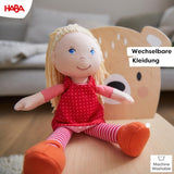 Kuschelpuppe HABA Annelie – Kuschelpuppe mit frisierten Haaren – Mit austauschbarer Kleidung – Ab 18 Monaten – 30 cm – Waschbar – 1302108001