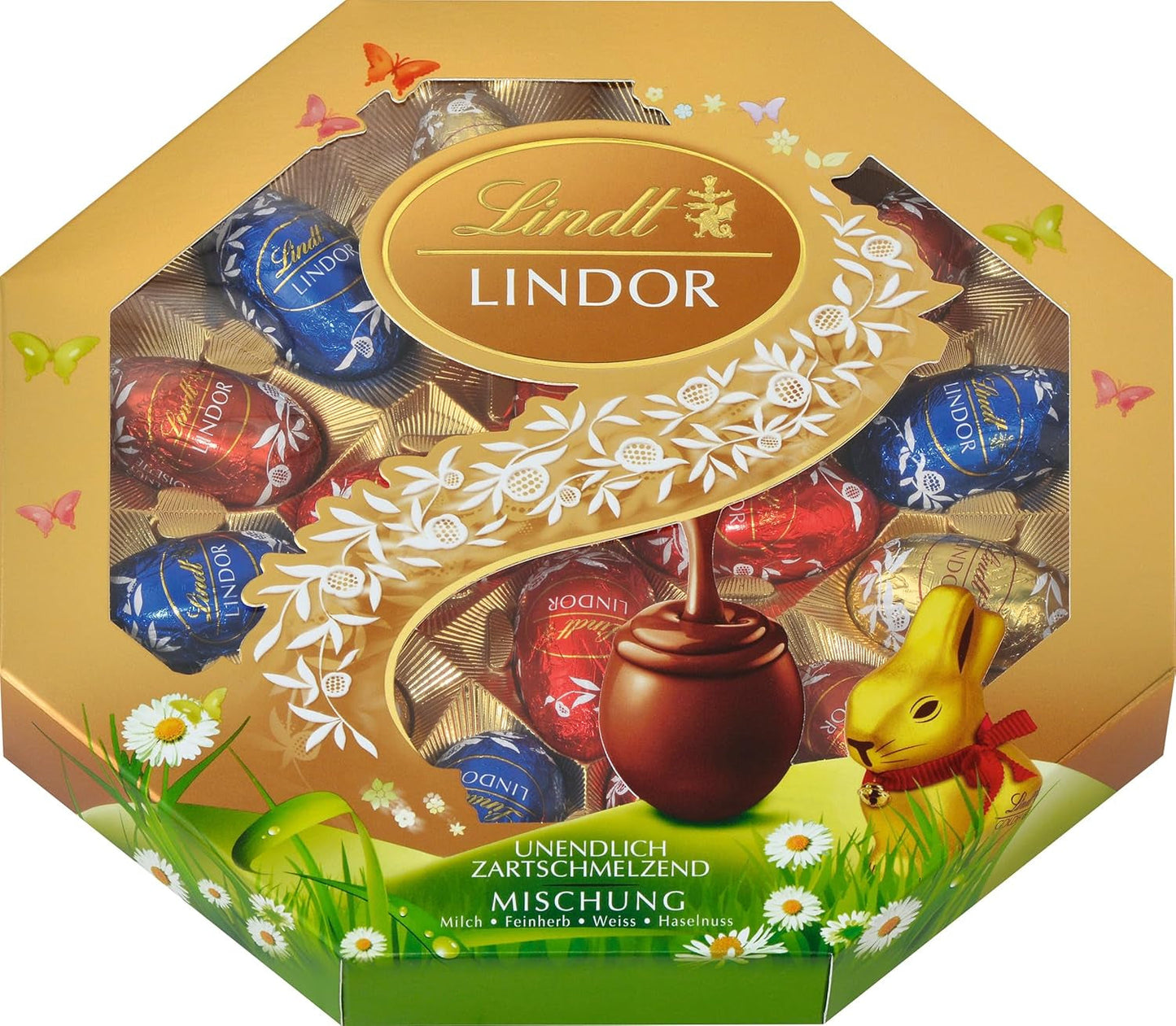 Ostermischung Lindt Schokolade LINDOR | Schachtel 144g | LINDOR-Eier, die auf der Zunge zergehen, in drei Varianten: Milchschokolade, Zartbitterschokolade, Haselnuss | Osterschokolade | Geschenk aus Schokolade | 1 Packung