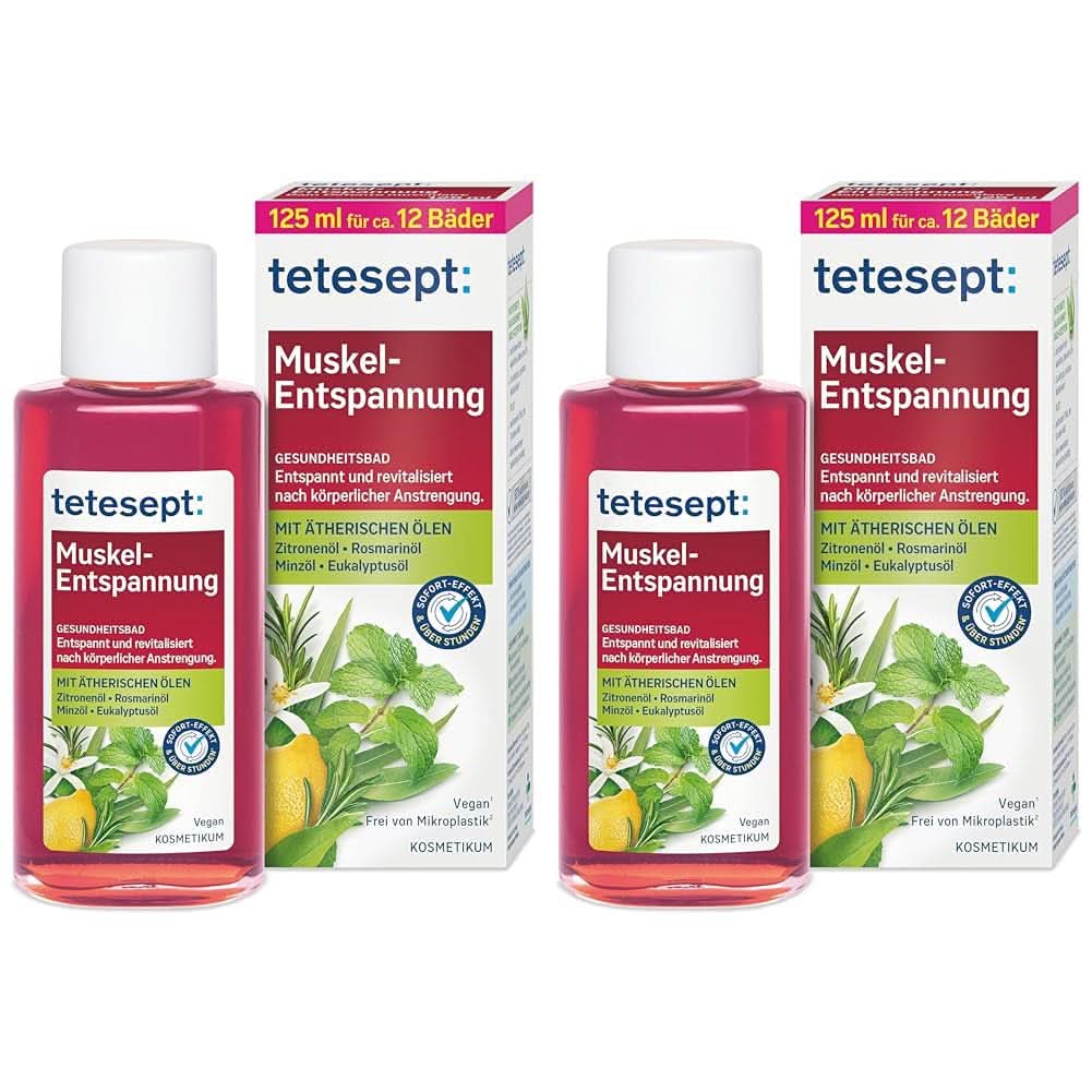 Tetesept Muskel, Entspannender Badezusatz nach körperlicher Anstrengung, 125 ml Dusche und Bad Naty Shop 2 Stück x 125 ml Muskelentspannungsbad