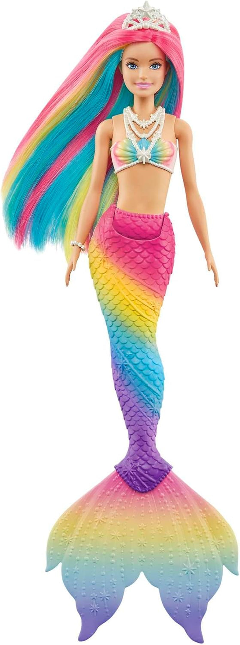 Barbie Dreamtopia Rainbow Magic Mermaid, Meerjungfrau-Barbie mit Regenbogenhaaren, farbwechselnde Puppe, wasseraktiviert, Spielzeug für Kinder ab 3 Jahren, Geschenk für Mädchen, GTF89