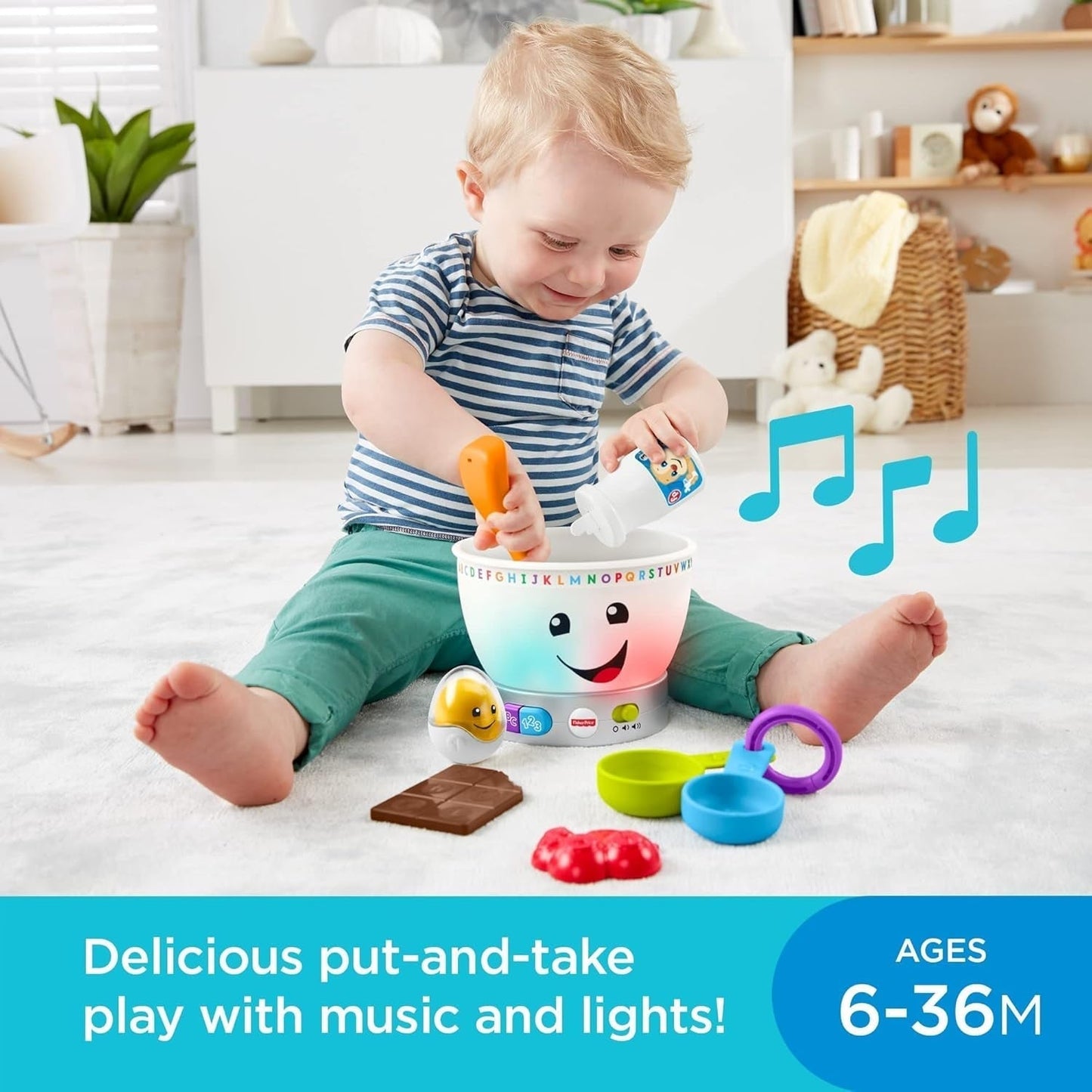 Fisher-Price Laugh & Learn Baby-Lernspielzeug, magische Farbrührschüssel mit Musik und Lichtern für 6 Monate+, GJW20 Babyspielzeug Naty Shop