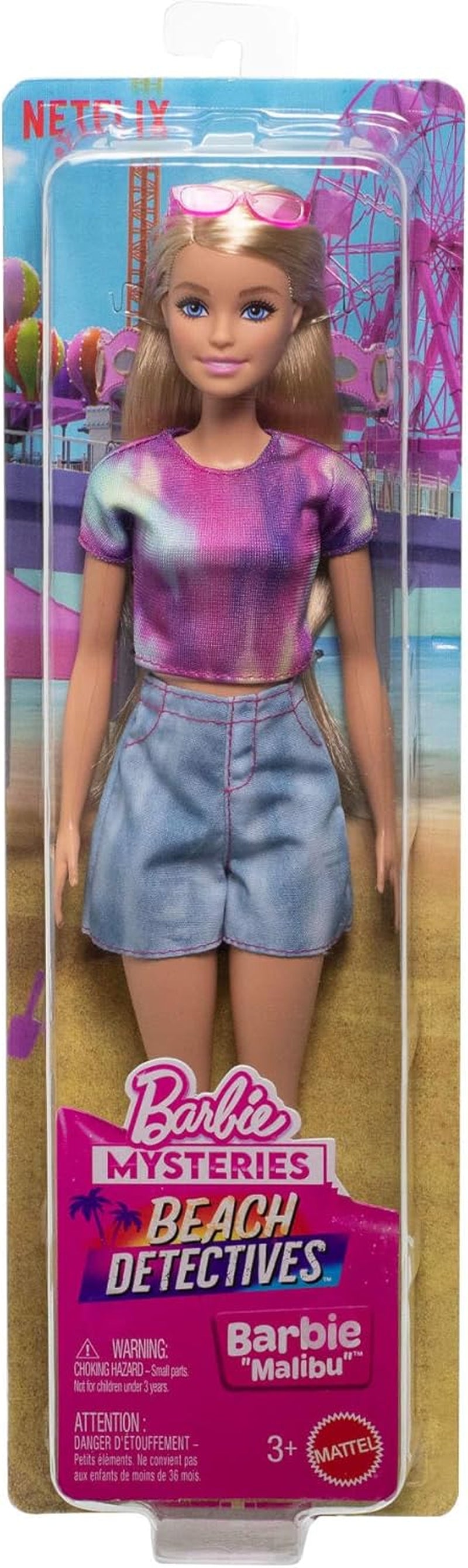 Barbie Mysteries: Malibu Beach Detectives-Puppe mit charakteristischem Outfit und Accessoires, einschließlich Sonnenbrille, JFV63