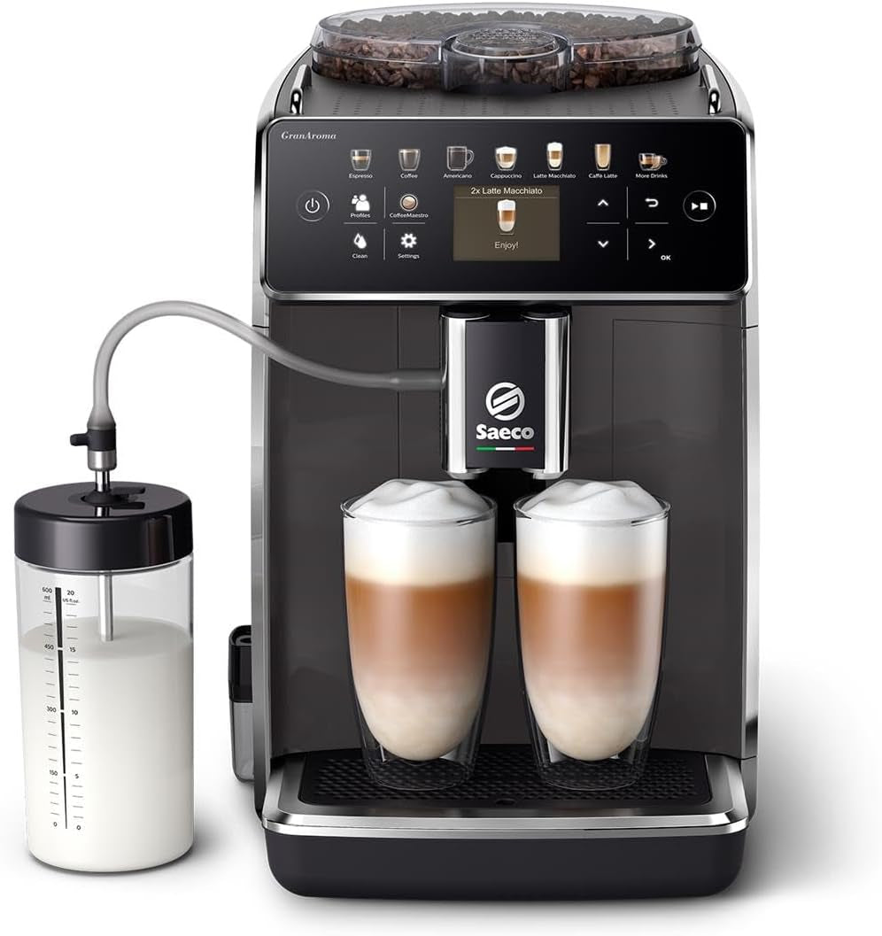 Saeco GranAroma Automatischer Espressokocher – 14 Kaffeespezialitäten, intuitives Farbdisplay, 4 Benutzerprofile, Keramikmahlwerk, 1500 Watt (SM6580/10)