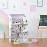 Teamson Kids Olivia's Little World Riesenpuppenhaus mit 16 Puppenzubehörteilen, Puppenhaus aus Holz mit Möbeln, 3-stöckig, 30 cm großes Puppenhaus für Kinder ab 3 Jahren