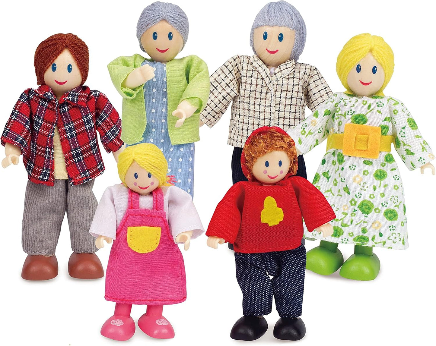 Hape Doll Family Preisgekröntes Puppenfamilien-Set, einzigartiges Puppenhauszubehör aus Holz, fantastisches Spiel, 6 Puppenfamilienmitglieder, Naty Shop Dolls, Standardtitel