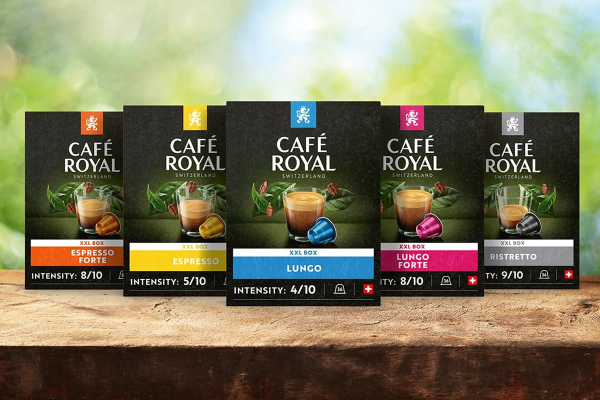 Café Royal Lungo Forte 36 Kapseln für Nespresso Kaffeemaschine – 8/10 Intensität – UTZ-zertifiziert Kaffeekapseln aus Aluminium (Packung mit 2)